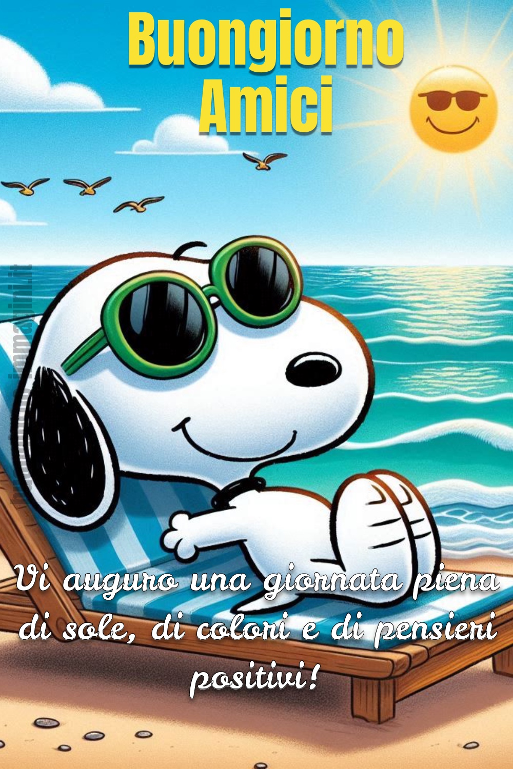 Snoopy prende il sole ed augura il buongiorno agli amici